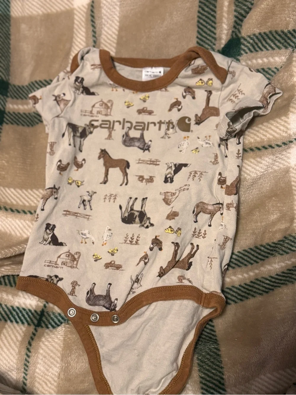 Carhartt Beige & Brown Farm Animal Print One-Piece Bodysuit